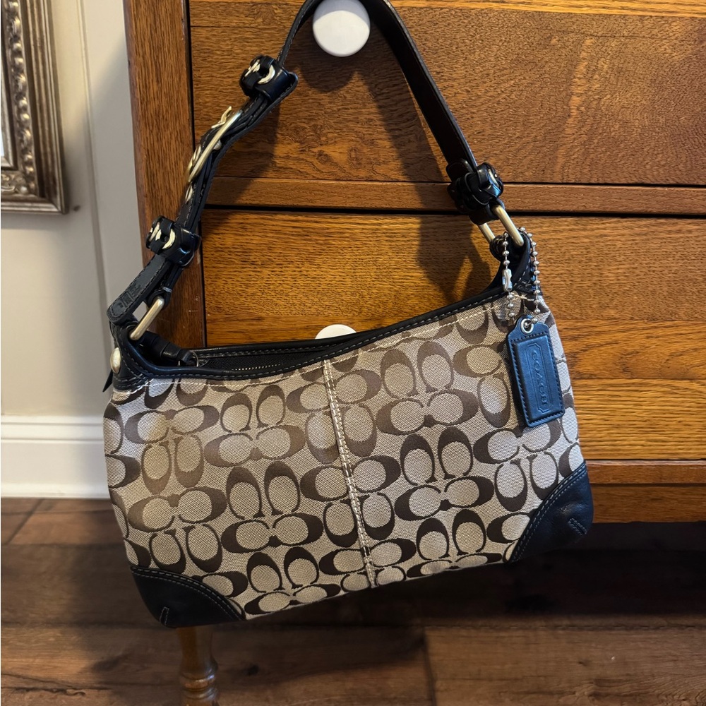 Coach Brown and Black Signature Shoulder Bag
